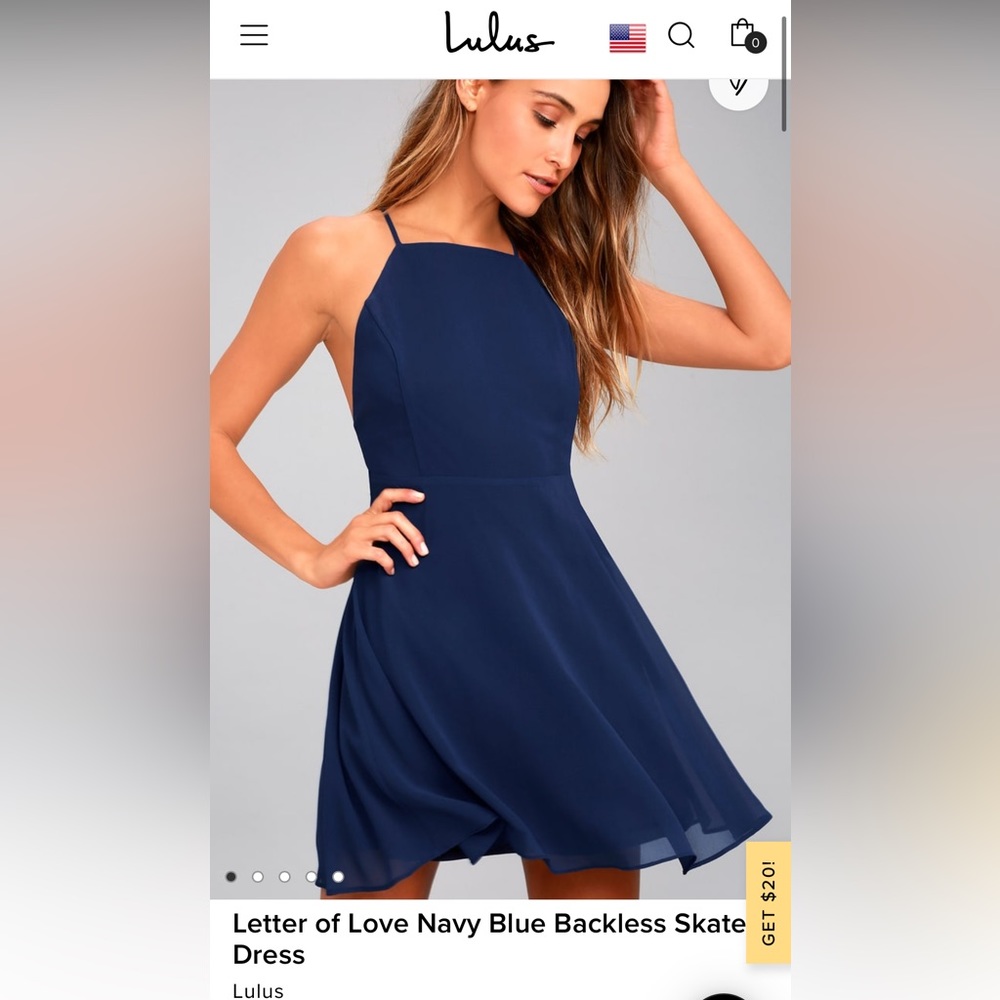 Lulu’s Letter of Love Navy Blue Backless Skater Dress Size Large